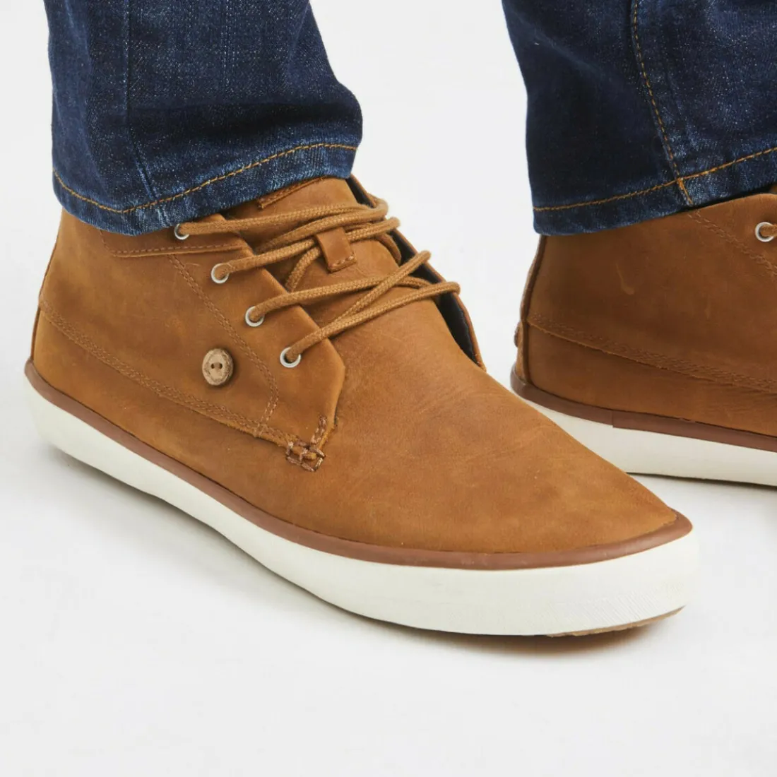 BASKET WATTLE LEATHER camel en cuir