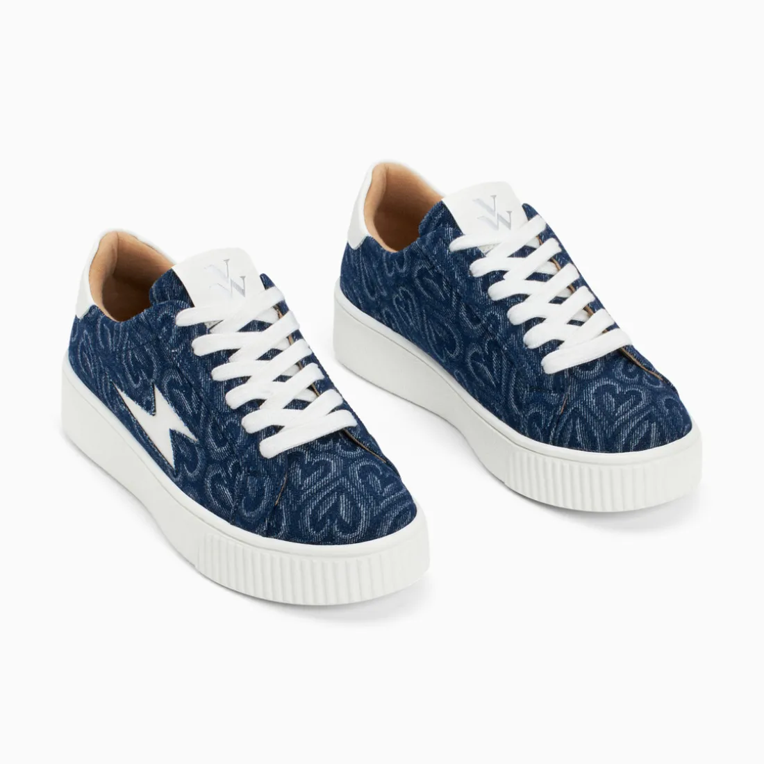 Baskets éclair Enola denim coeur à lacets