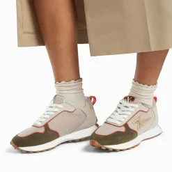Baskets éclair Lunelle beige et vert kaki à semelle running