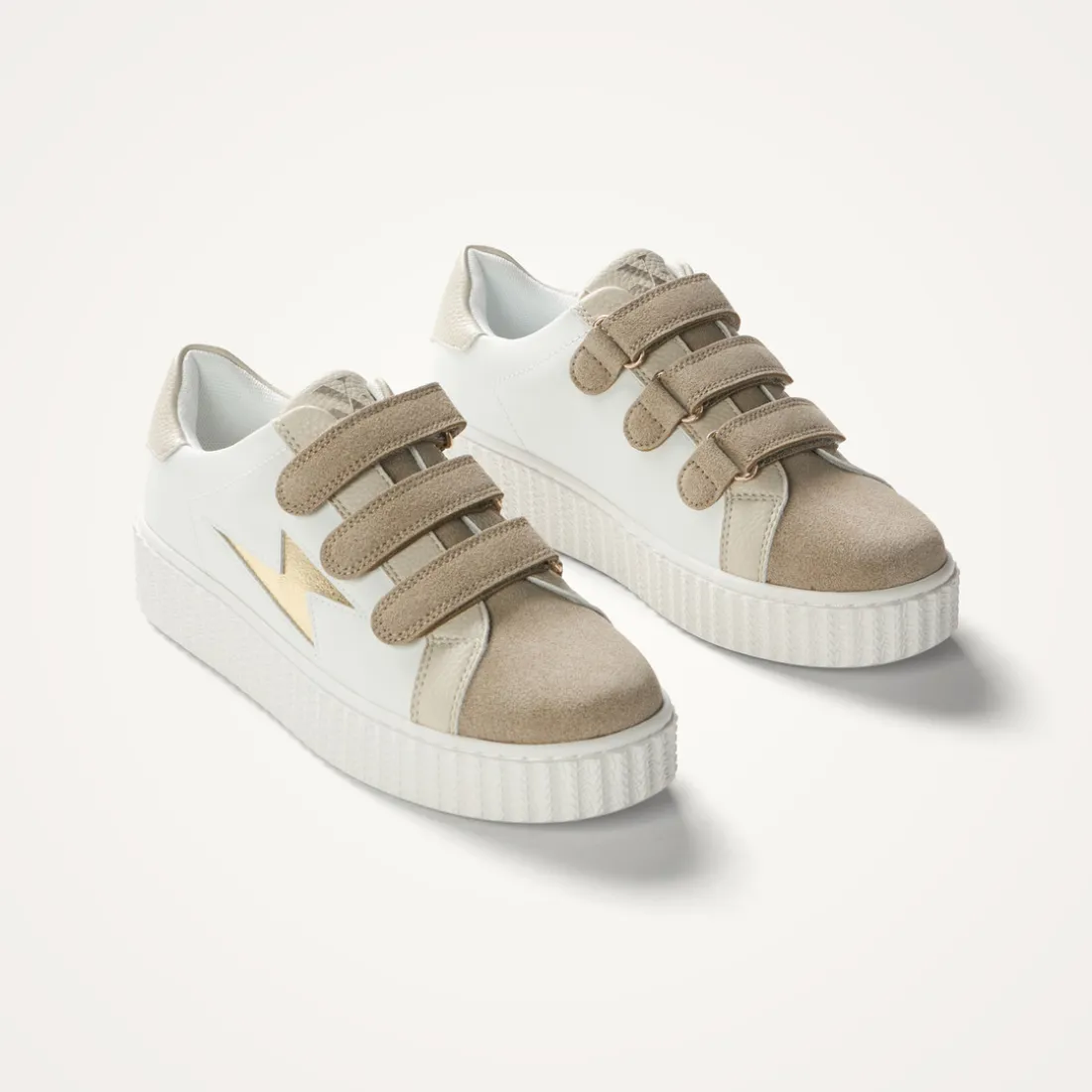 Baskets éclair Michaella blanc et beige à scratchs