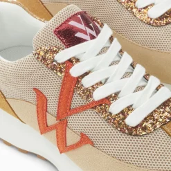 Baskets monogramme Mona beige et orange à semelle running