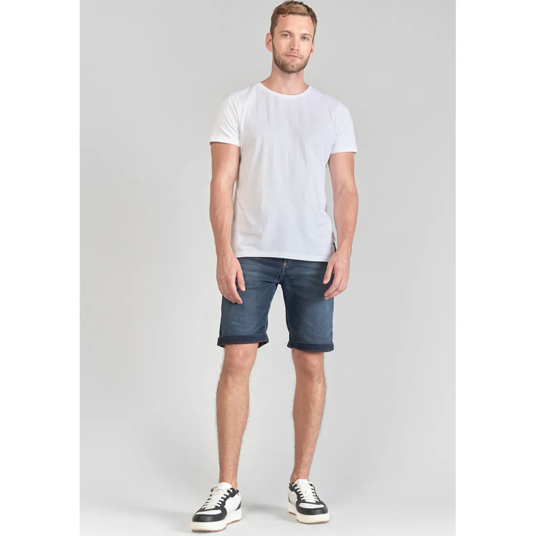 Bermuda Jogg Ed bleu gris en coton