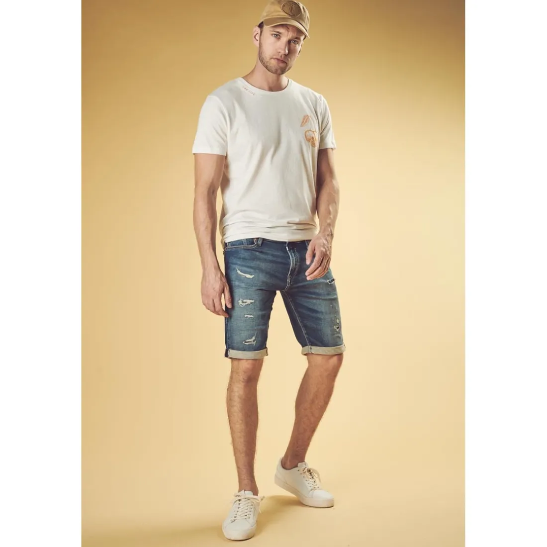 Bermuda Jogg Oc bleu délavé destroy en coton