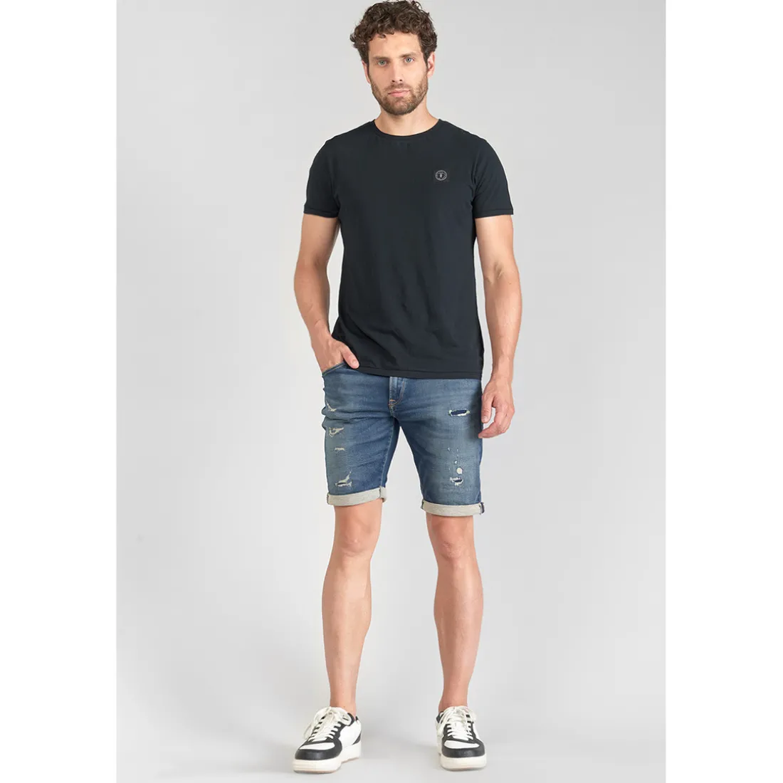 Bermuda Jogg Oc bleu délavé destroy en coton