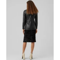 Blazer en simili-cuir Loose Fit Col à revers Longueur regular noir