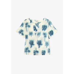 Blouse à motif palmier marine HOPE blanche bleu en coton Pey