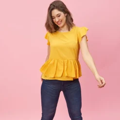 Blouse à volants femme - Jaune