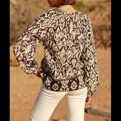 Blouse BEATA ikat noir en viscose