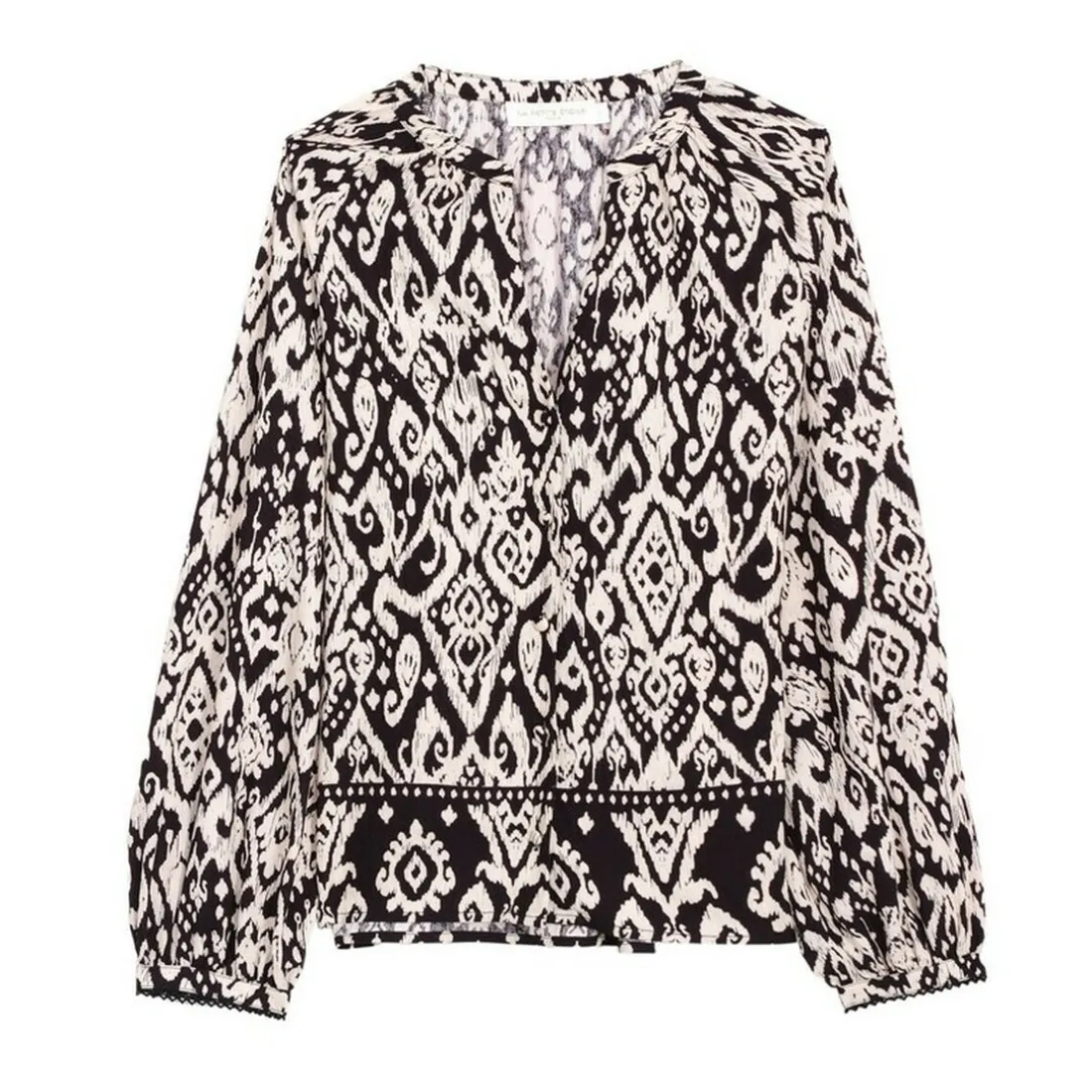 Blouse BEATA ikat noir en viscose