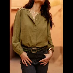 Blouse BERLIA kaki en coton
