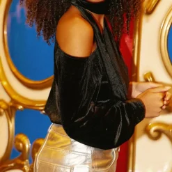 Blouse BRAYDON asymétrique en velours noir