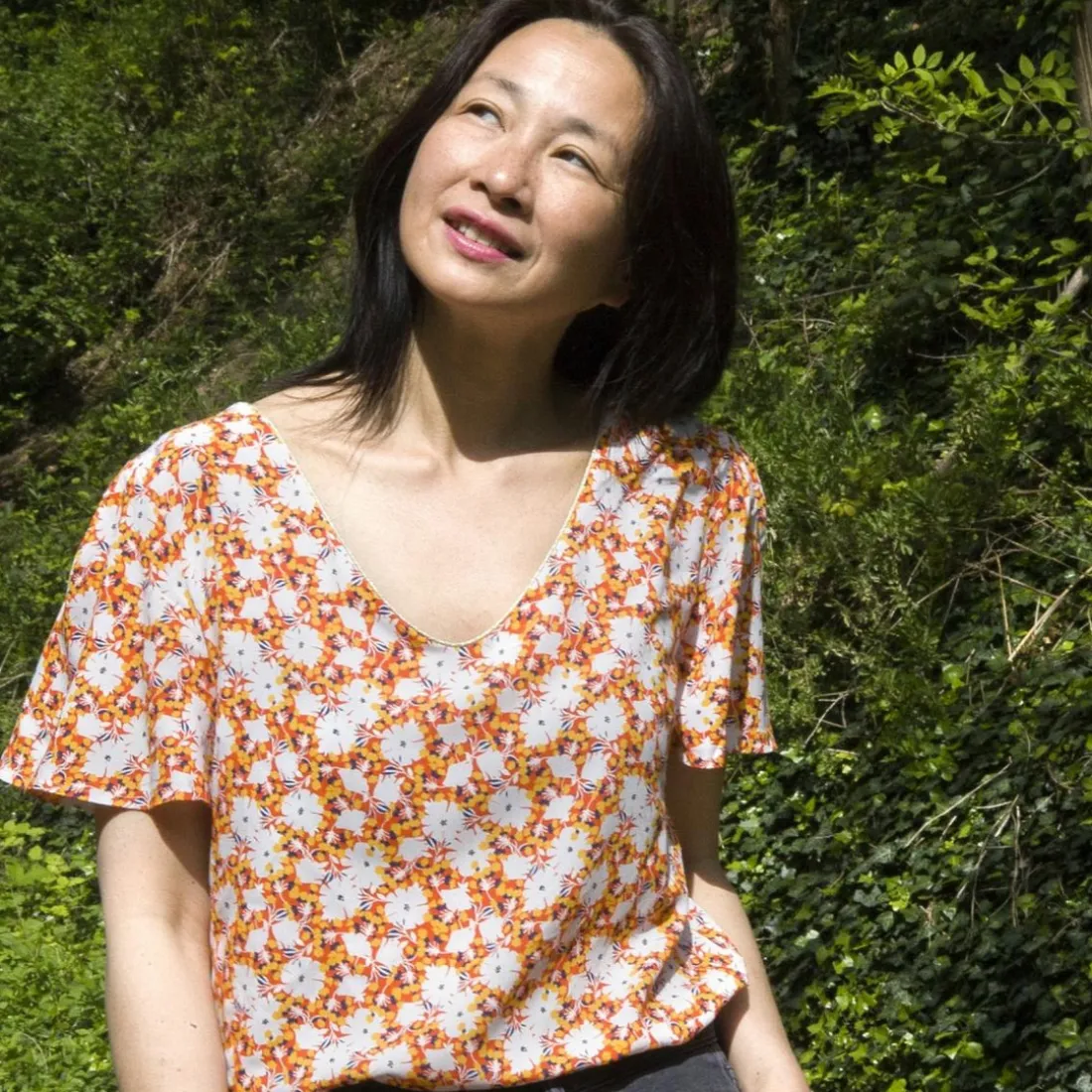 Blouse Caméléon - Magic flowers orange en viscose
