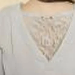 Blouse col drapé devant et V dos avec dentelle manches longues grandes tailles femme - Gris Perle