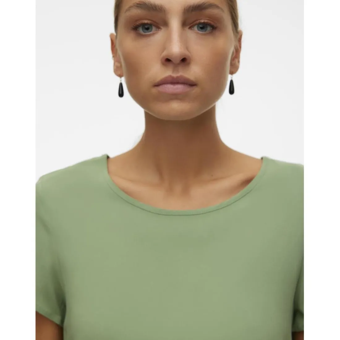 Blouse col rond manches courtes vert en viscose Pia