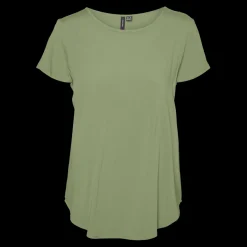 Blouse col rond manches courtes vert en viscose Pia