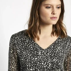 Blouse col V imprimée léopard Célia Noire
