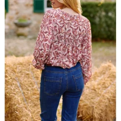 Blouse DOUCIE palmette en viscose rose