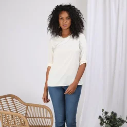 Blouse fendue manches 3/4 ajustables femme - écru blanc
