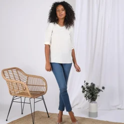Blouse fendue manches 3/4 ajustables femme - écru blanc