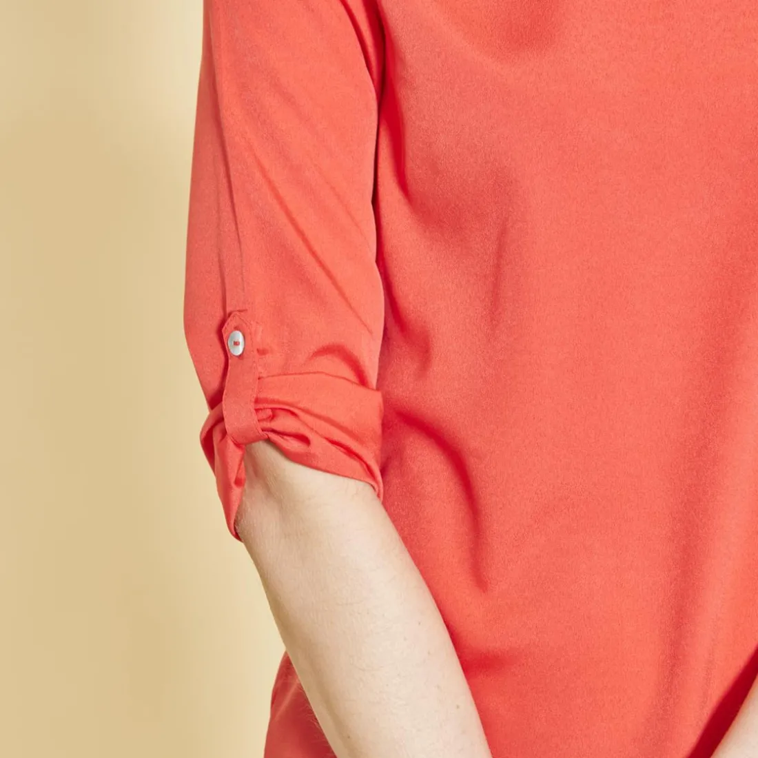 Blouse fendue manches 3/4 ajustables femme orange