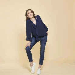 Blouse fluide manches volantées bleu marine