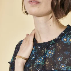 Blouse imprimée à volants manches longues à nouer femme - Imprimé Bleu Indigo