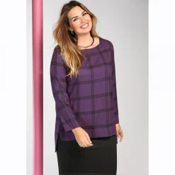 Blouse imprimée manches longues asymétrique femme violet en viscose
