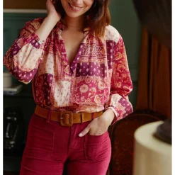 Blouse KIANA - Patchwork bordeaux en coton