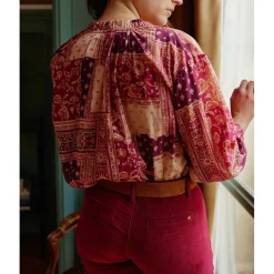 Blouse KIANA - Patchwork bordeaux en coton
