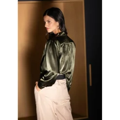Blouse lavallière kaki - Sylvie