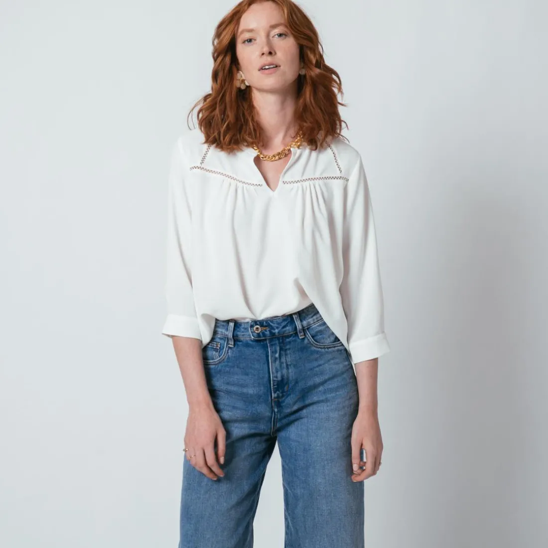 Blouse manches 3/4 Agnès blanc