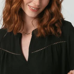 Blouse manches 3/4 Agnès noir