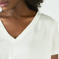 Blouse manches courtes col V détail dentelle Donna en viscose