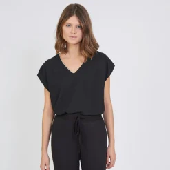 Blouse manches courtes col V Emie noir