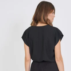 Blouse manches courtes col V Emie noir