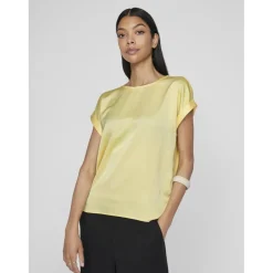 Blouse manches courtes en satin Ellette jaune Tess