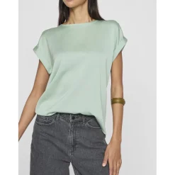 Blouse manches courtes en satin Ellette vert June