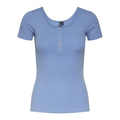 Blouse manches courtes et col rond Kitte bleu en coton Ula