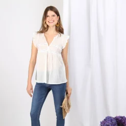 Blouse manches courtes rayures lurex Celeste en coton