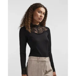Blouse manches longues dentelle féminine noir Lane