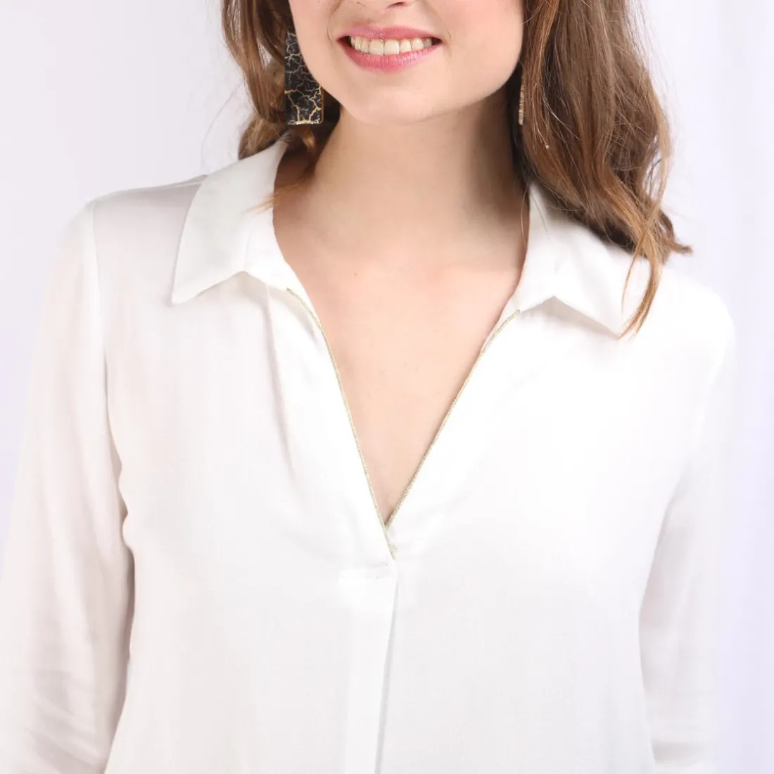 Blouse manches longues détail doré Carla en viscose