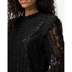 Blouse manches longues en dentelle Colline noir Ella
