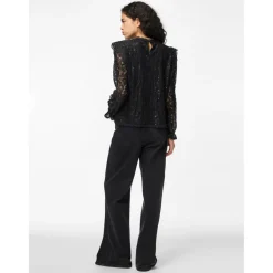 Blouse manches longues en dentelle Colline noir Ella