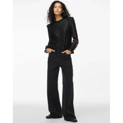 Blouse manches longues en dentelle Colline noir Ella