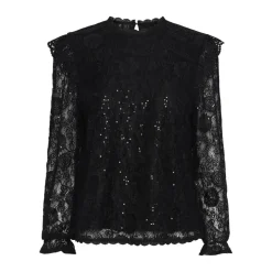 Blouse manches longues en dentelle Colline noir Ella