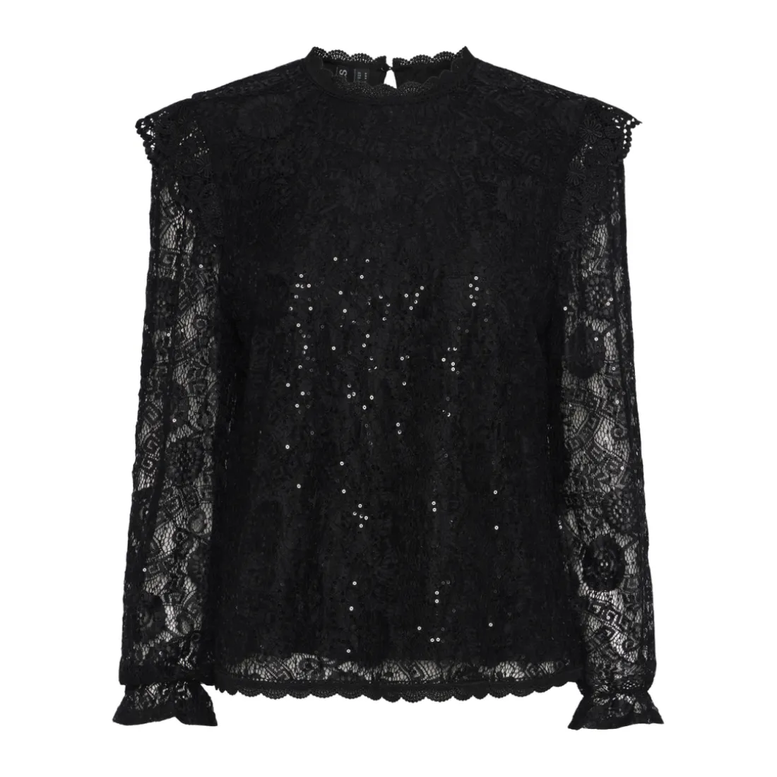 Blouse manches longues en dentelle Colline noir Ella