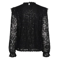 Blouse manches longues en dentelle Colline noir Ella