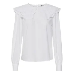 Blouse manches longues femme blanc en coton