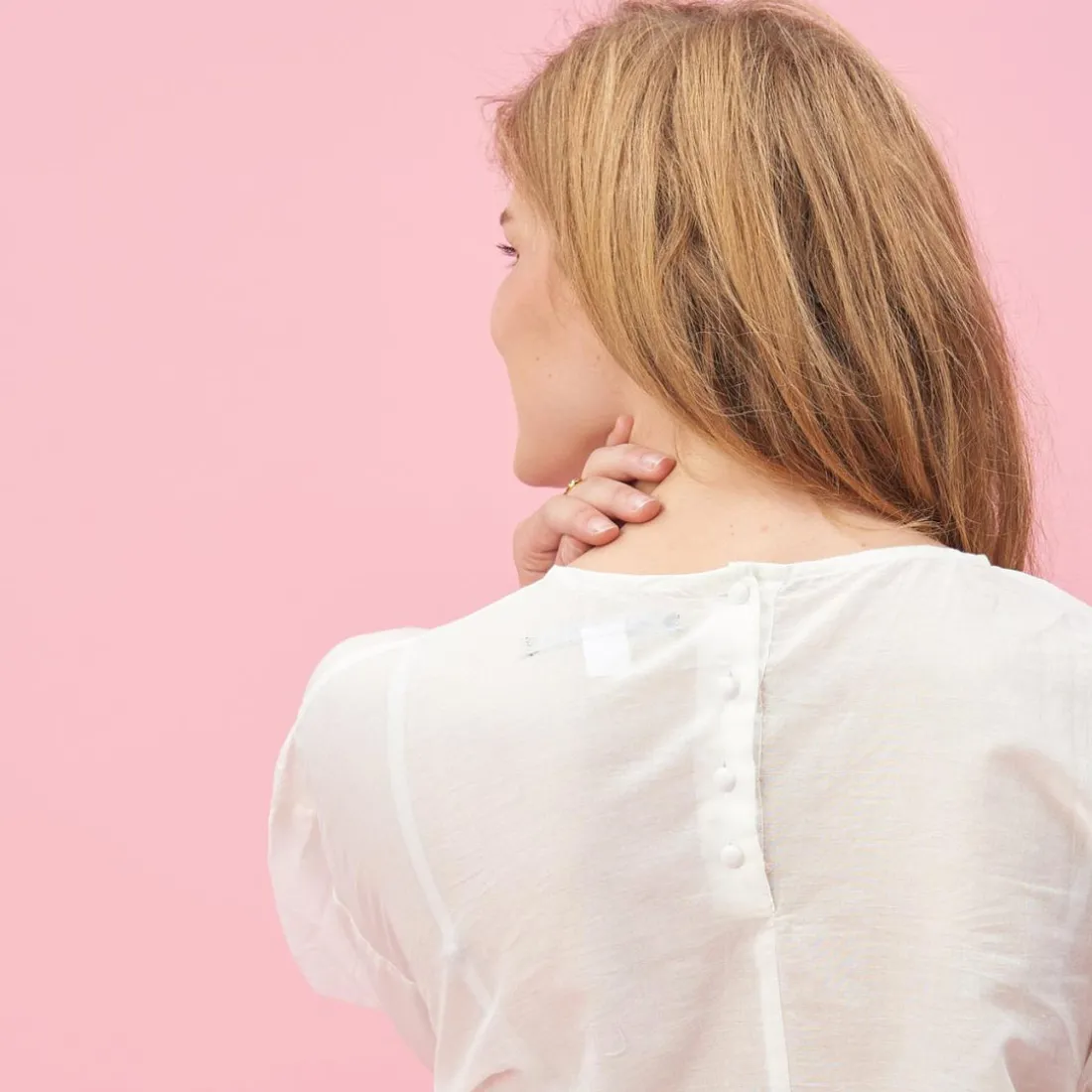 Blouse manches longues élastiquées femme - Rose blanc en coton