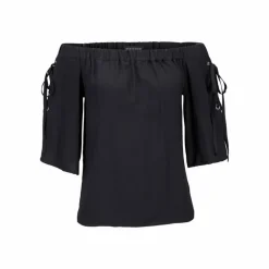 Blouse épaules dénudées avec laçage manches 3/4 femme Melrose - Noir en viscose